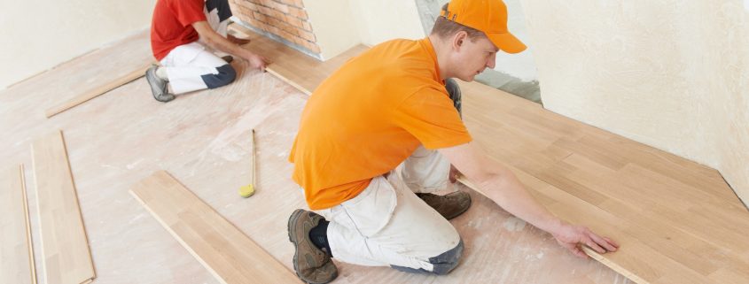 parquet workers at flooring work